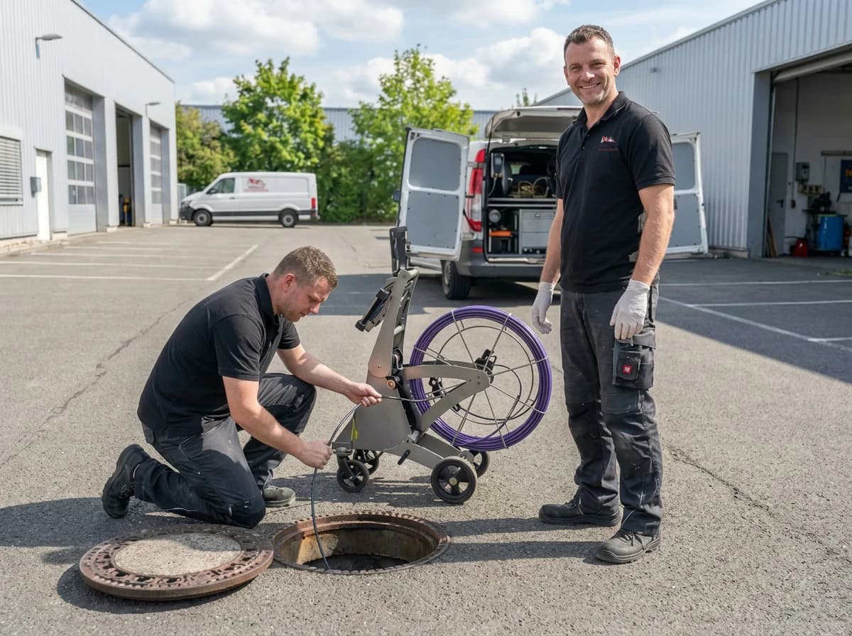 Techniker von KANNALLES Dienstleistungen bei der Kanal-TV-Inspektion in Hanau