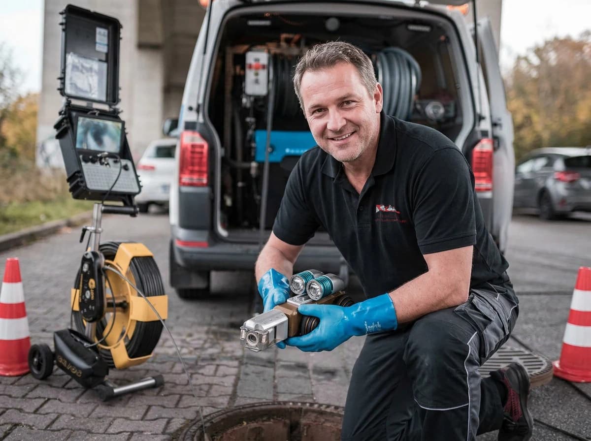 KANNALLES-Team bei der Kanalreinigung an einem Schacht