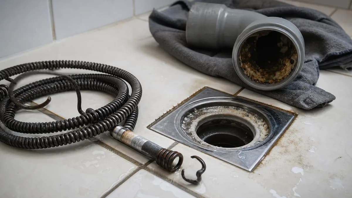 Fachbetrieb-Techniker führt Hochdruckspülung an einer Rohrleitung in einem Wohngebäude durch
