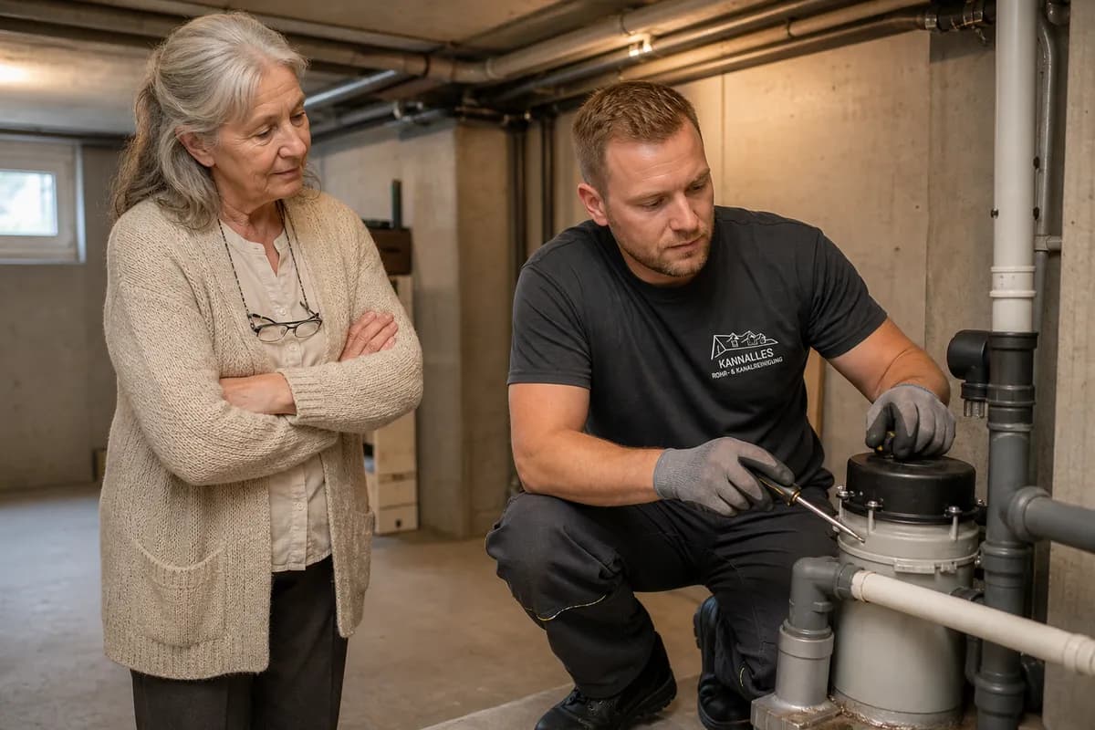 Techniker wartet Hebeanlage im Keller des Kunden