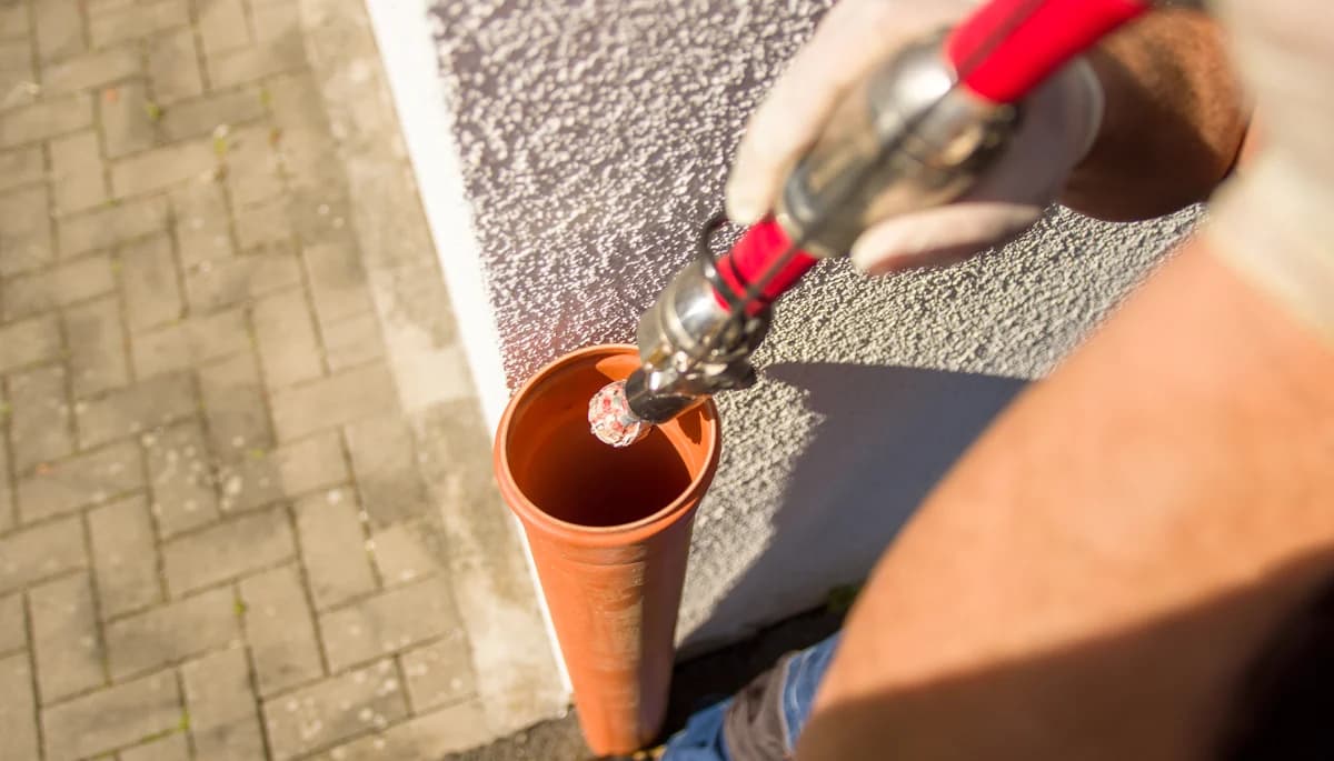 Mitarbeiter von KANNALLES Dienstleistungen bei der Kanalreinigung an einem Abfluss
